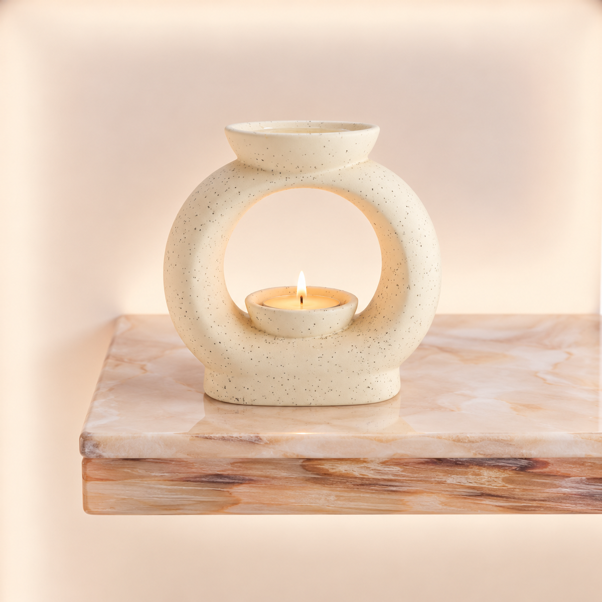 Ceramic Zen Oil Burner - Large Oval Pebble - Speckled Off-White