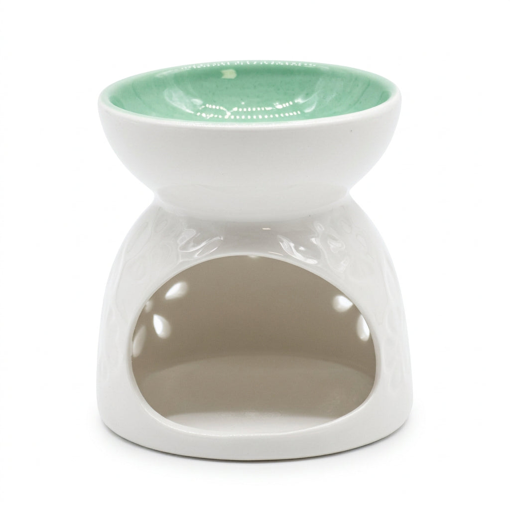 Classic White Oil Burner - Floral with Teal Well