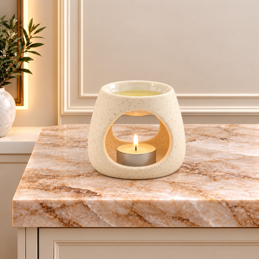Ceramic Zen Oil Burner - Round Pebble - Speckled Off-White