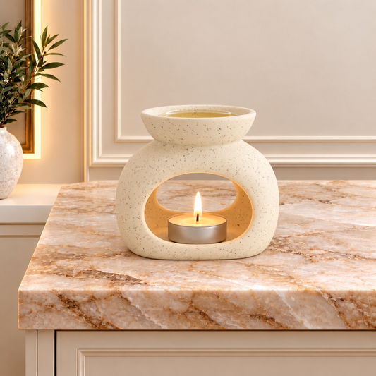Ceramic Zen Oil Burner - Oval Pebble - Speckled Off-White