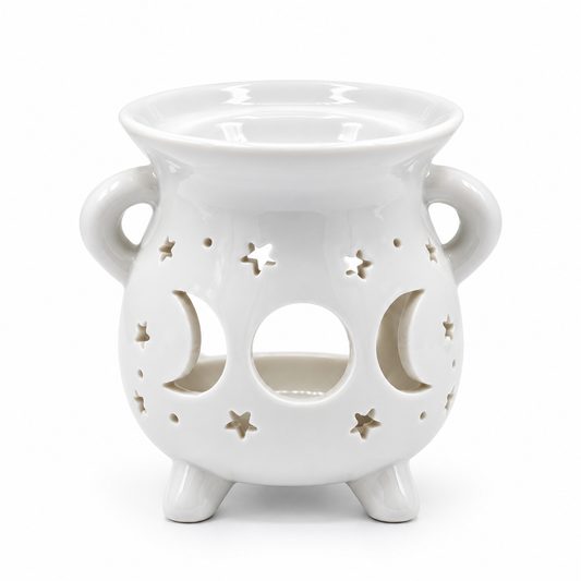 Cauldron Oil Burner - Moon Phase - White