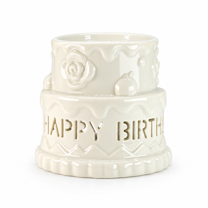 Ceramic Cake Oil Burner - HAPPY BIRTHDAY - White
