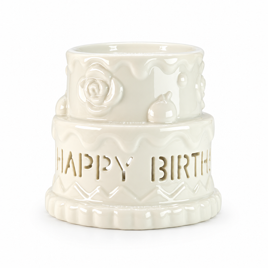 Ceramic Cake Oil Burner - HAPPY BIRTHDAY - White