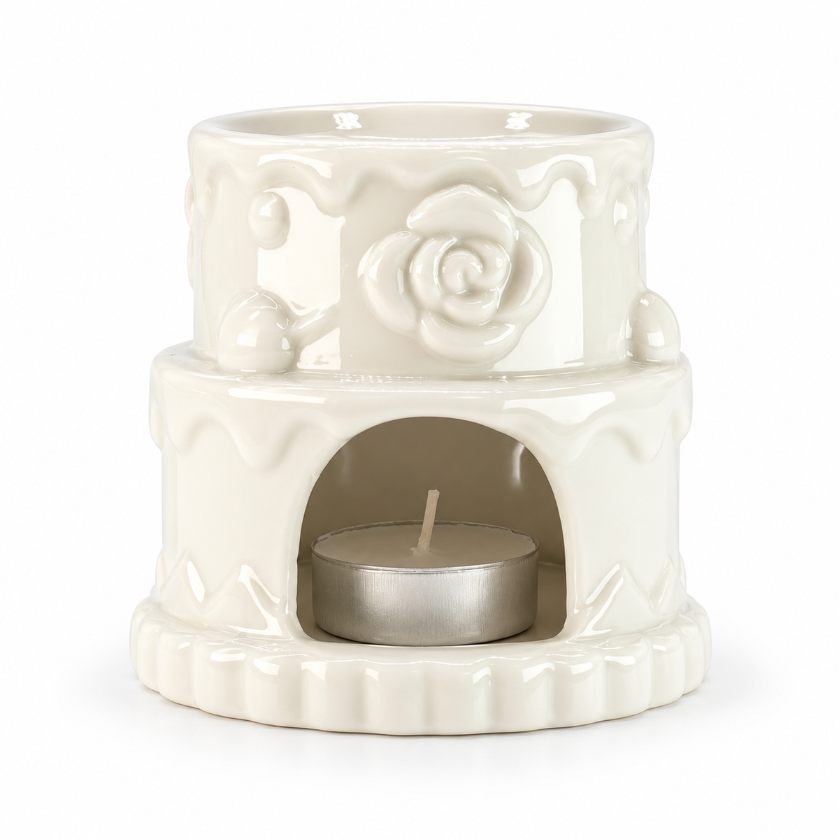 Ceramic Cake Oil Burner - HAPPY BIRTHDAY - White