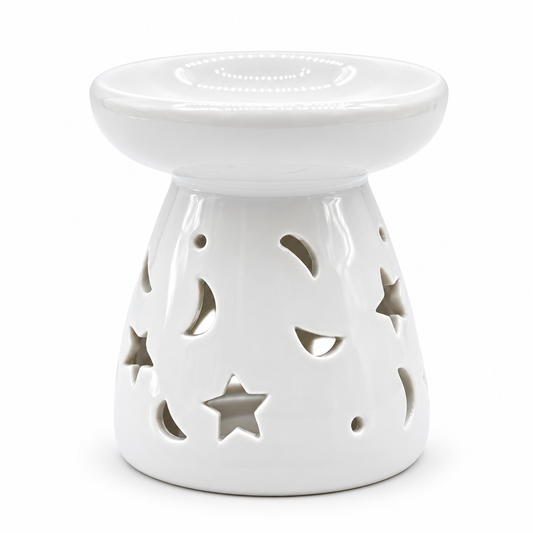 Lrg Classic White Oil Burner - Moon & Star
