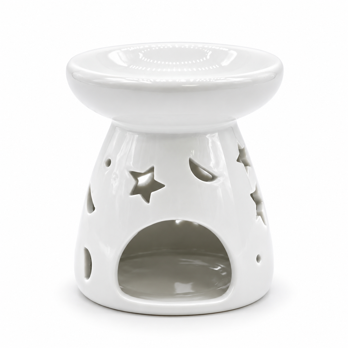 Lrg Classic White Oil Burner - Moon & Star