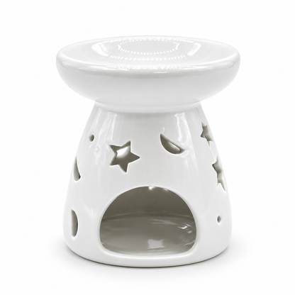 Lrg Classic White Oil Burner - Moon & Star