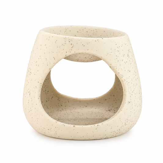 Ceramic Zen Oil Burner - Round Pebble - Speckled Off-White