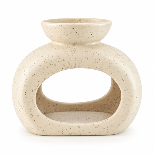 Ceramic Zen Oil Burner - Oval Pebble - Speckled Off-White