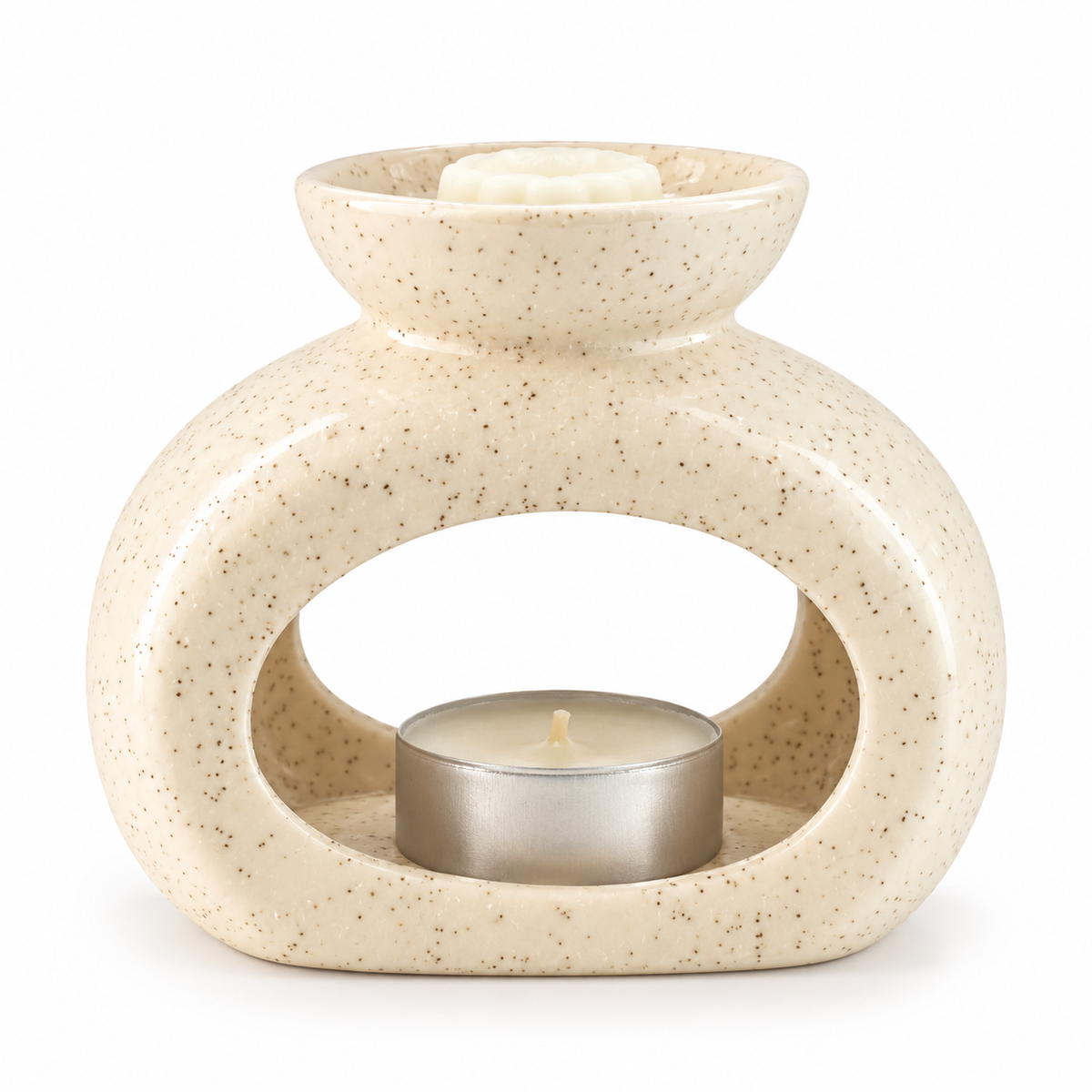 Ceramic Zen Oil Burner - Oval Pebble - Speckled Off-White