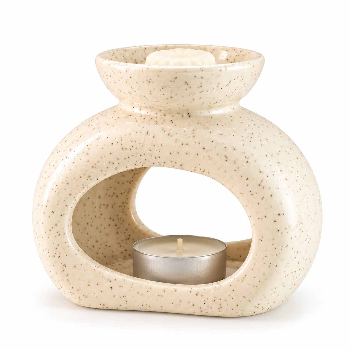 Ceramic Zen Oil Burner - Oval Pebble - Speckled Off-White