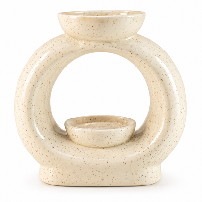 Ceramic Zen Oil Burner - Large Oval Pebble  - Speckled Off-White
