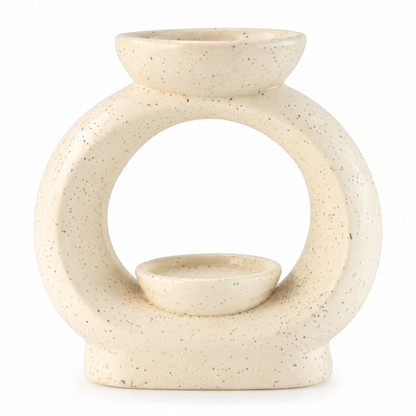 Ceramic Zen Oil Burner - Large Oval Pebble  - Speckled Off-White