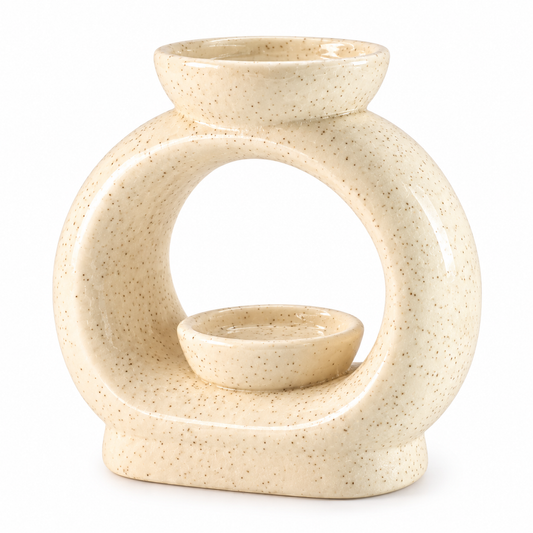 Ceramic Zen Oil Burner - Large Oval Pebble  - Speckled Off-White