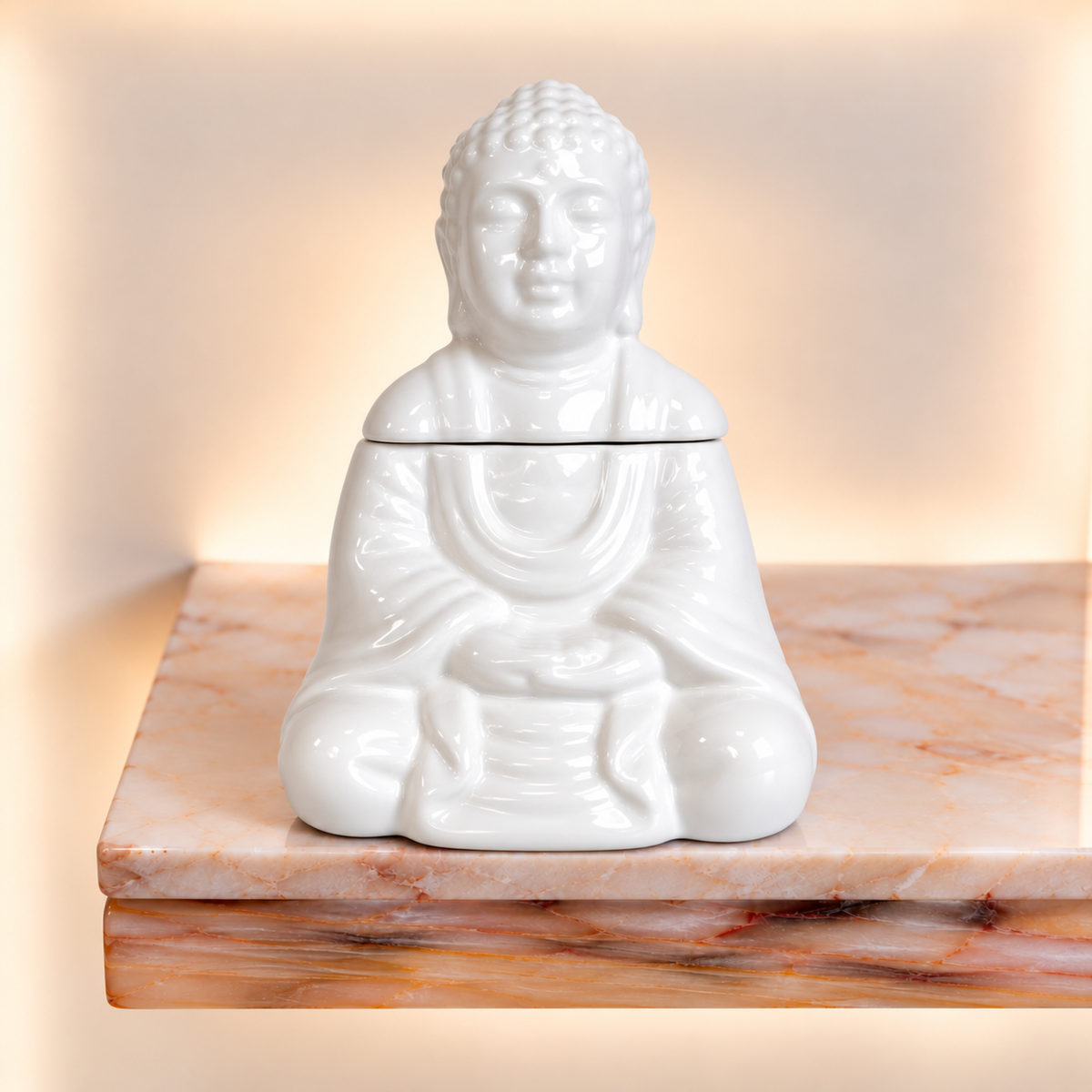 Sitting Buddha Oil Burner - White