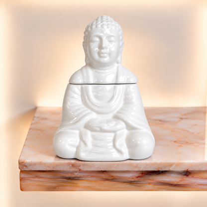 Sitting Buddha Oil Burner - White