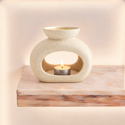 Ceramic Zen Oil Burner - Oval Pebble - Speckled Off-White