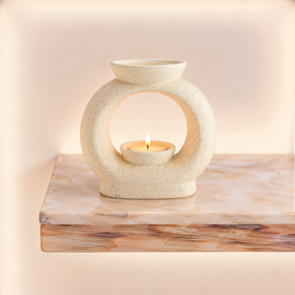 Ceramic Zen Oil Burner - Large Oval Pebble  - Speckled Off-White