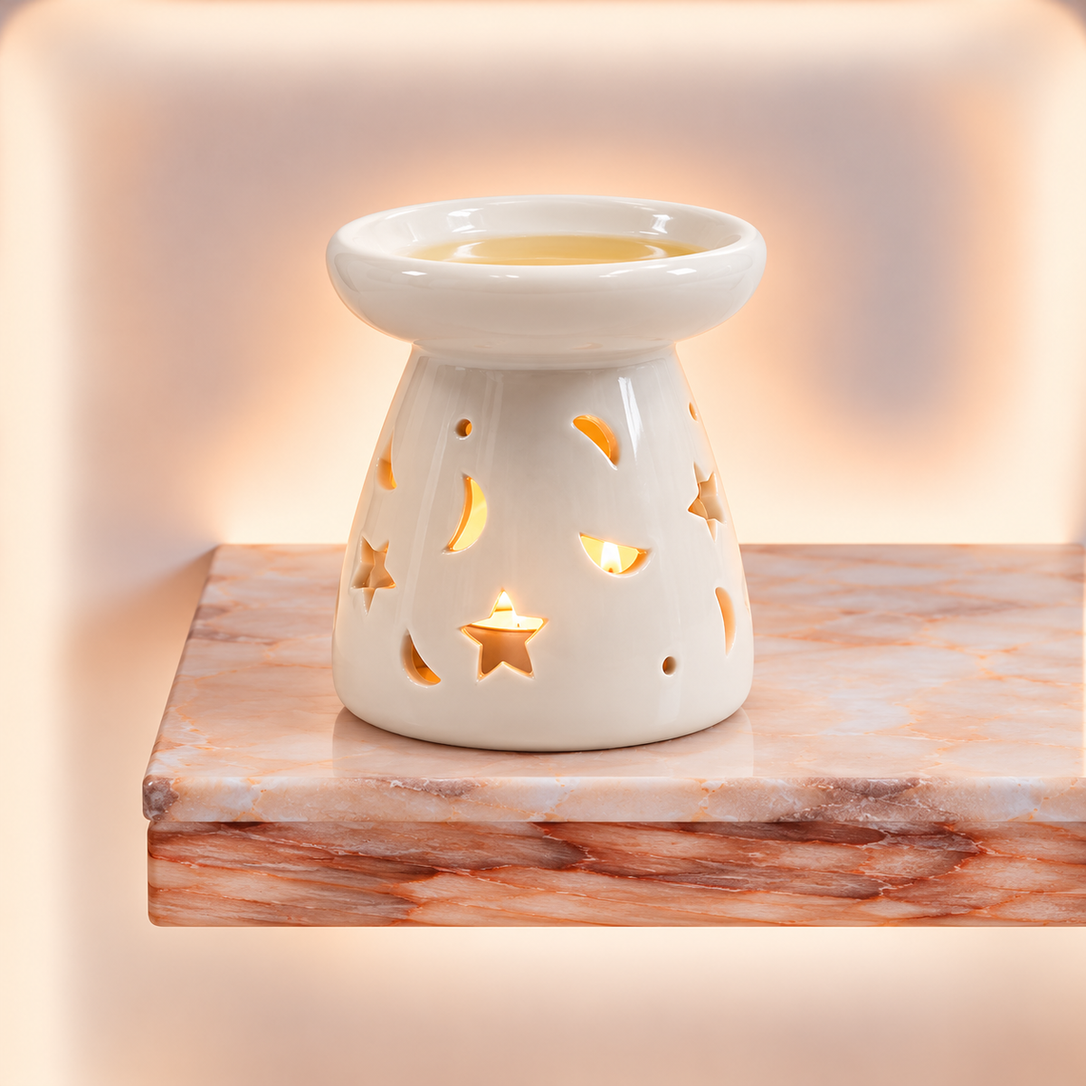 Lrg Classic White Oil Burner - Moon & Star