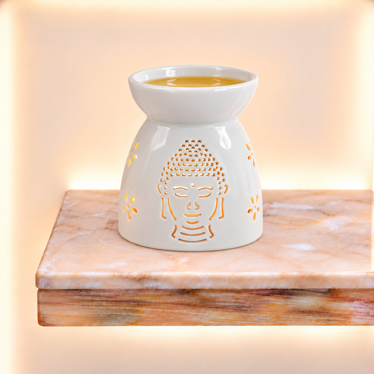 Oil Burner Buddha Cut Out- White