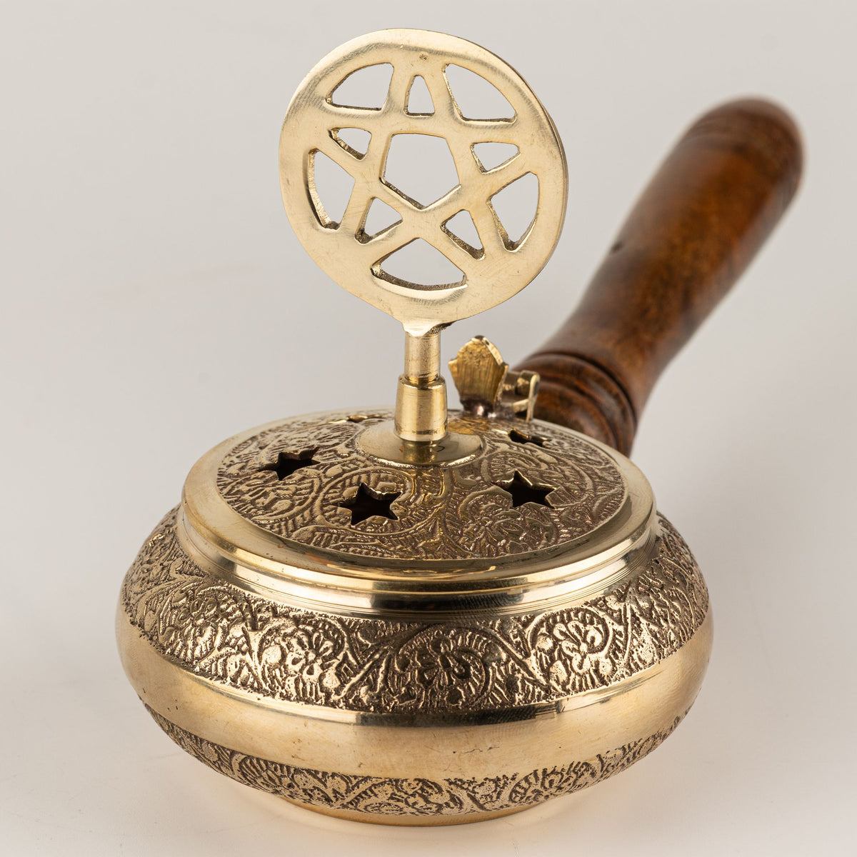 Censer Incense Burner with Wooden Handle - Pentagram