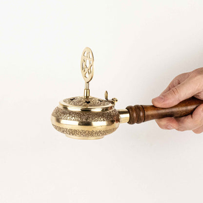Censer Incense Burner with Wooden Handle - Pentagram