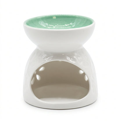 Classic White Oil Burner - Floral with Teal Well