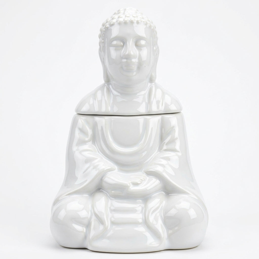 Sitting Buddha Oil Burner - White