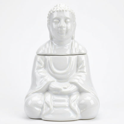 Sitting Buddha Oil Burner - White