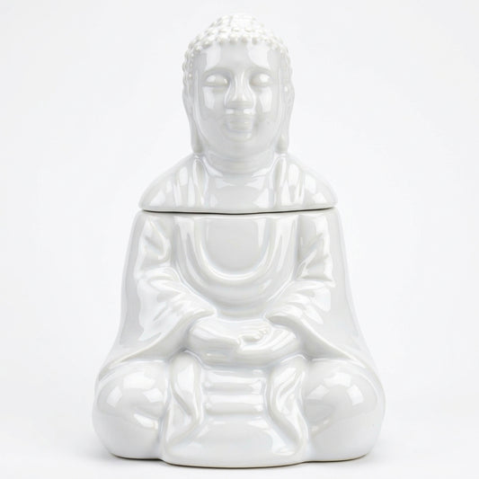 Sitting Buddha Oil Burner - White