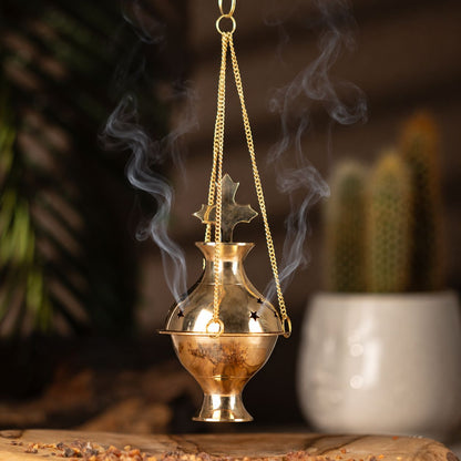 Hanging Brass Incense Burner - Cross