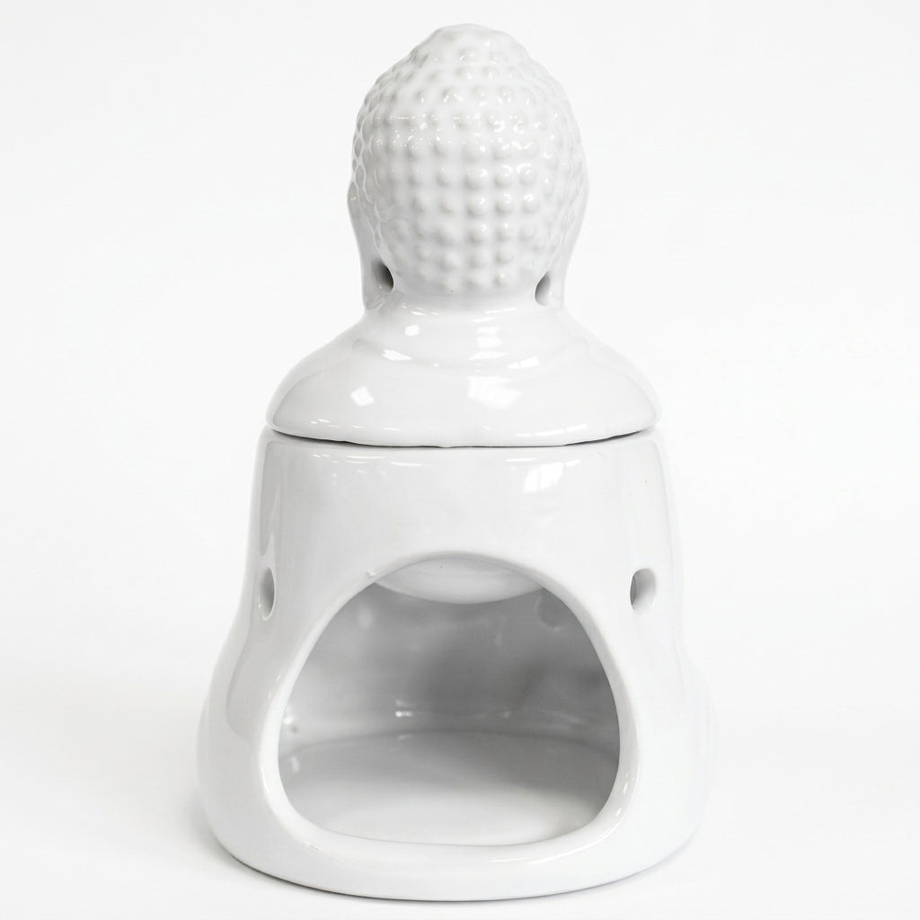 Sitting Buddha Oil Burner - White