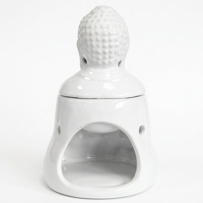 Sitting Buddha Oil Burner - White