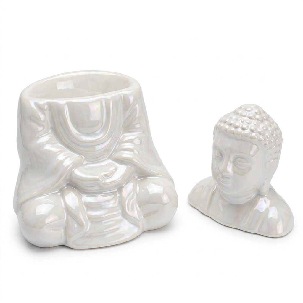 Sitting Buddha Oil Burner - White