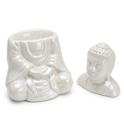 Sitting Buddha Oil Burner - White