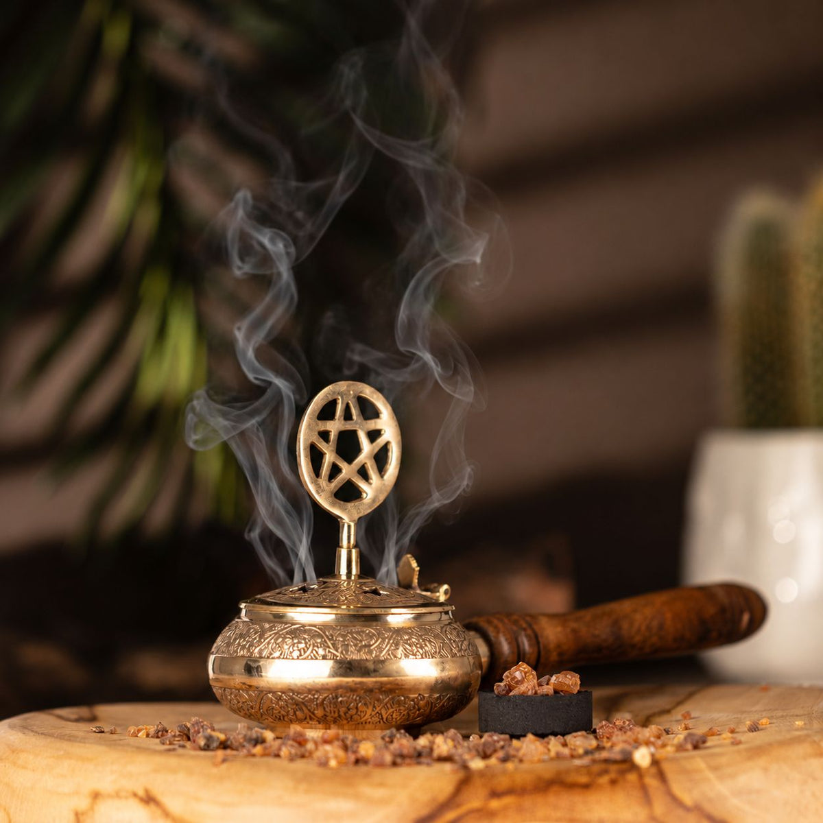 Censer Incense Burner with Wooden Handle - Pentagram