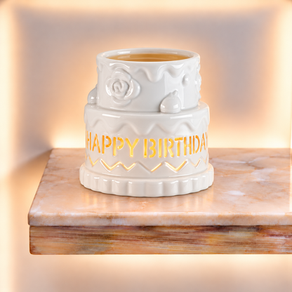 Ceramic Cake Oil Burner - HAPPY BIRTHDAY - White