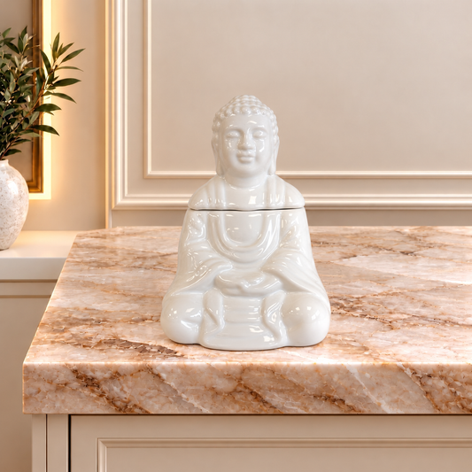 Sitting Buddha Oil Burner - White