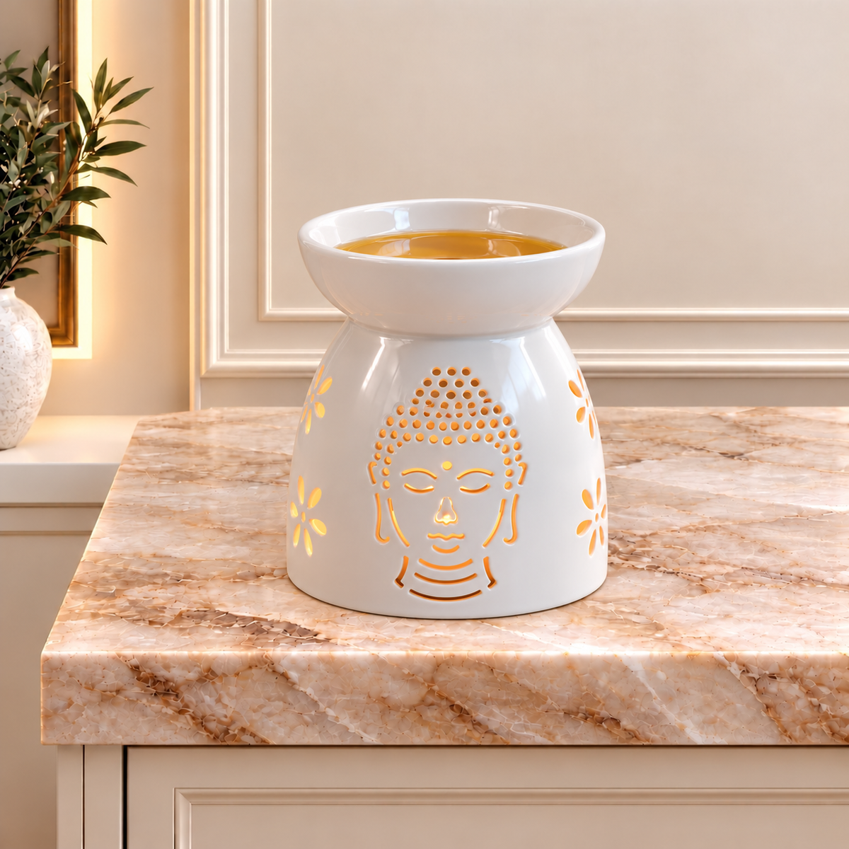 Oil Burner Buddha Cut Out- White