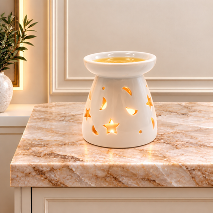 Lrg Classic White Oil Burner - Moon & Star